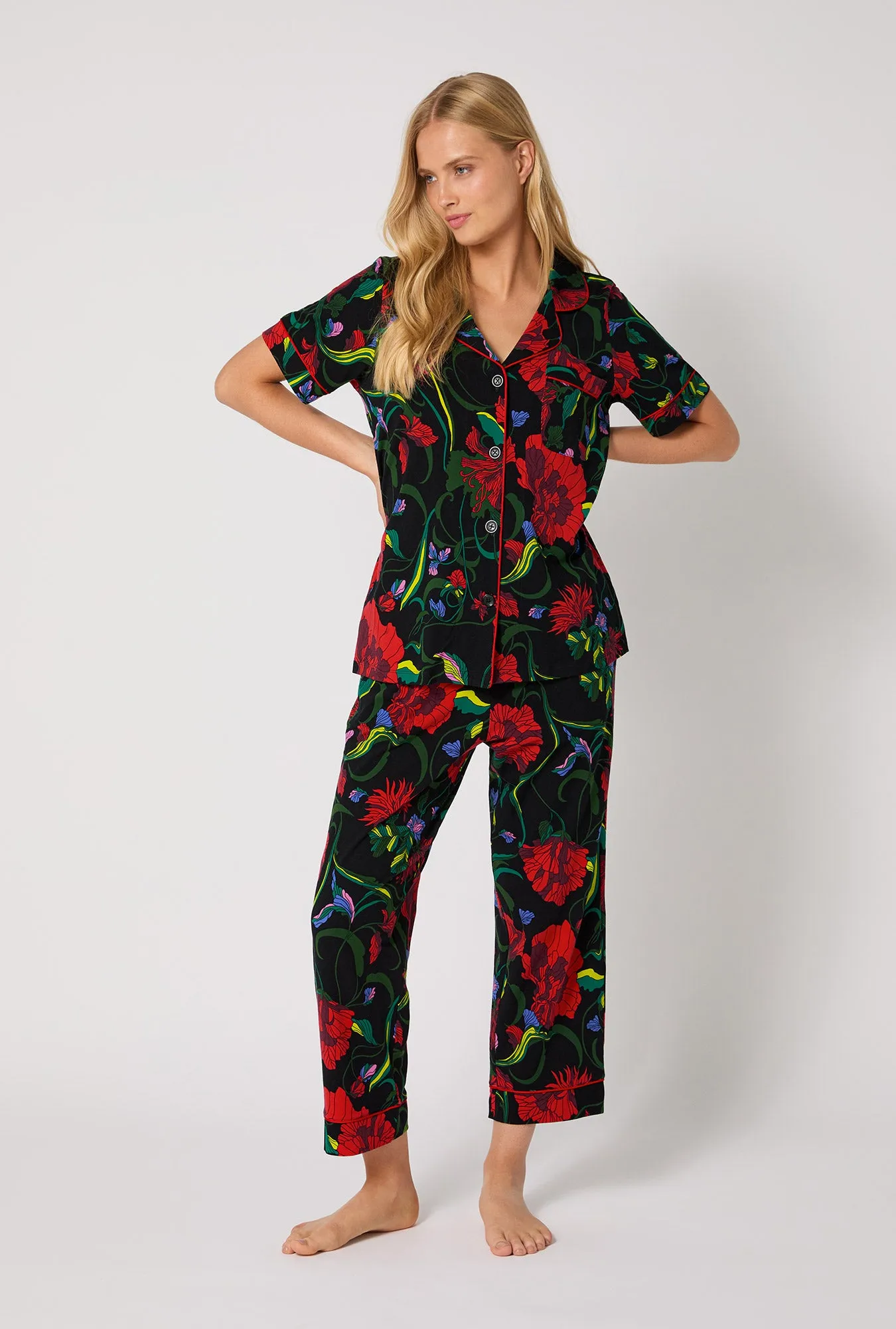 BedHead X Trina Turk Haute Floral Short Sleeve Classic Stretch Jersey Cropped Pj Set sold by BedHead