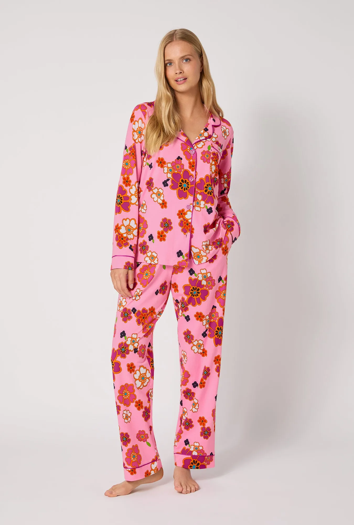BedHead x Trina Turk Resort Floral Long Sleeve Classic Stretch Jersey Pj Set sold by BedHead