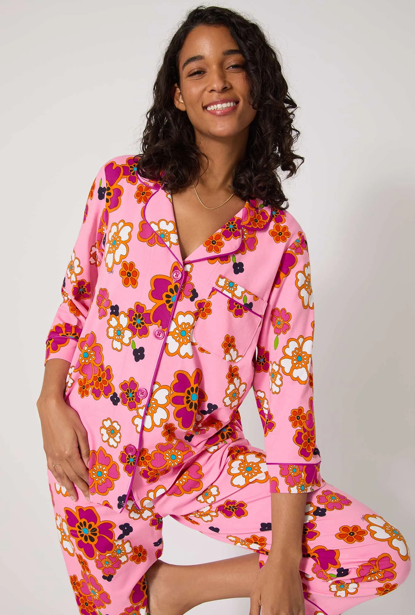 BedHead x Trina Turk Resort Floral 3/4 Sleeve Classic Stretch Jersey Cropped Pj Set sold by BedHead product image thumbnail 3