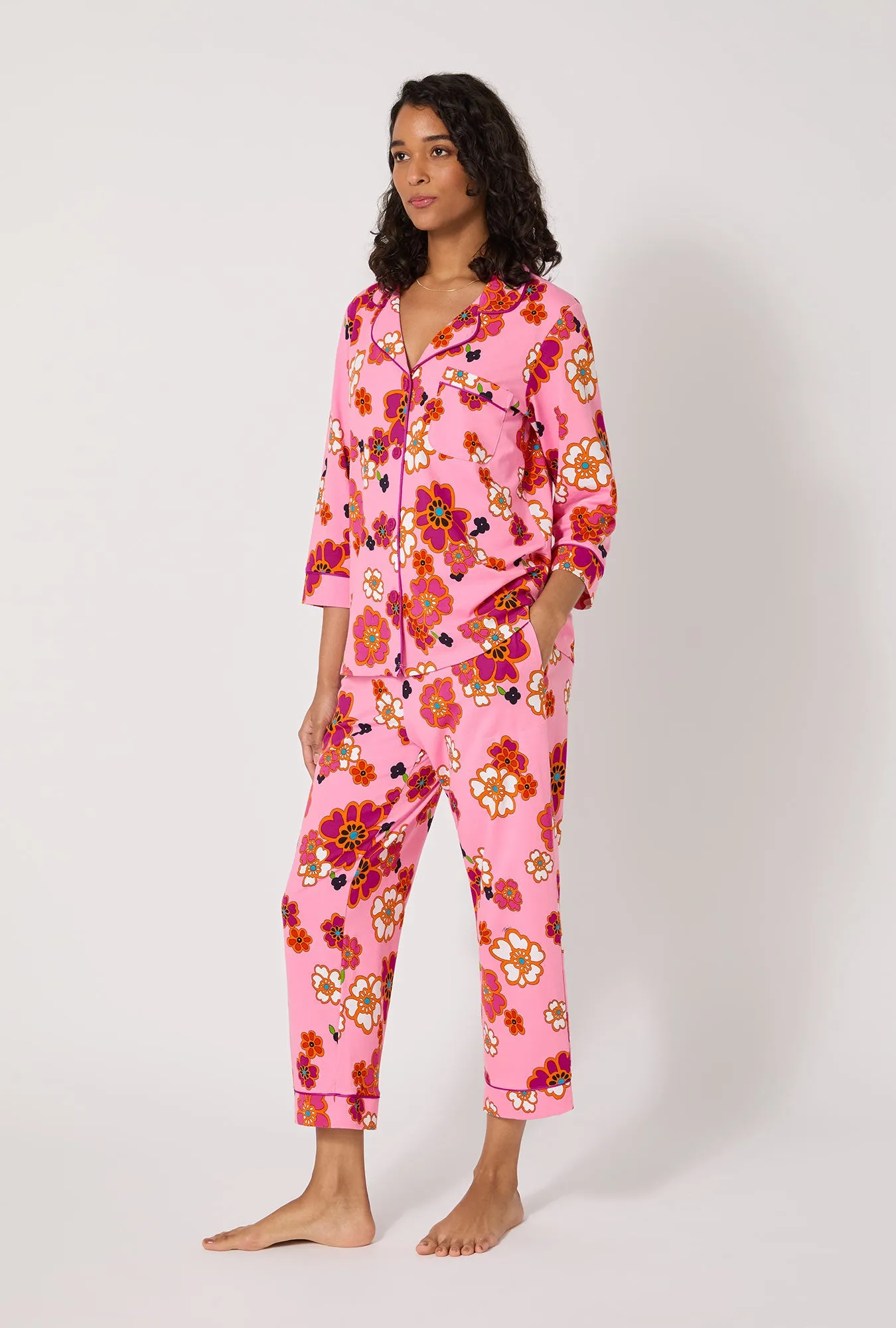 BedHead x Trina Turk Resort Floral 3/4 Sleeve Classic Stretch Jersey Cropped Pj Set sold by BedHead product image thumbnail 2