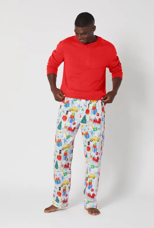 A City Christmas Men's Long Sleeve Henley Stretch Jersey Pj Set sold by BedHead