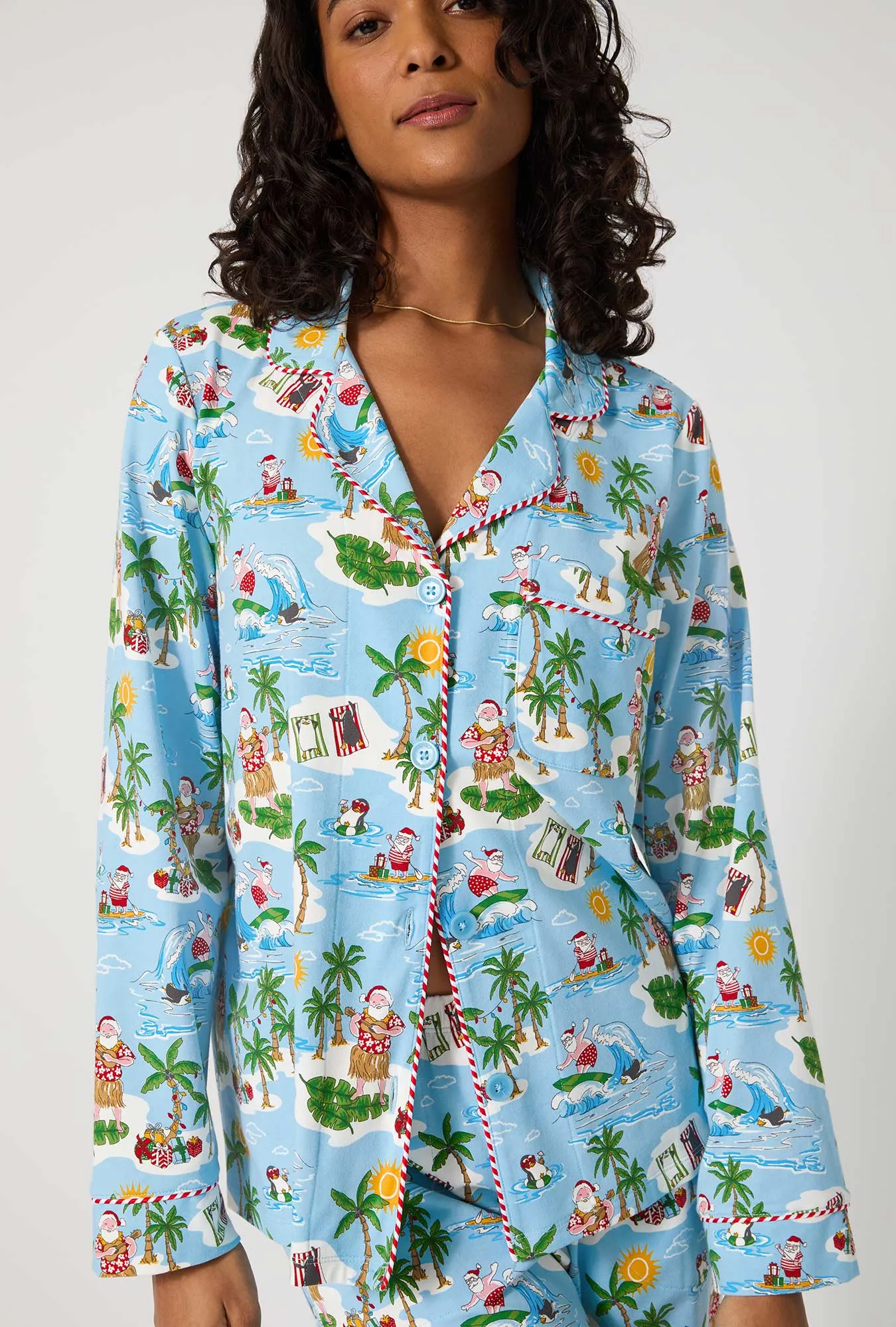 Surfin' Santa Long Sleeve Classic Stretch Jersey Pj Set sold by BedHead product image thumbnail 2