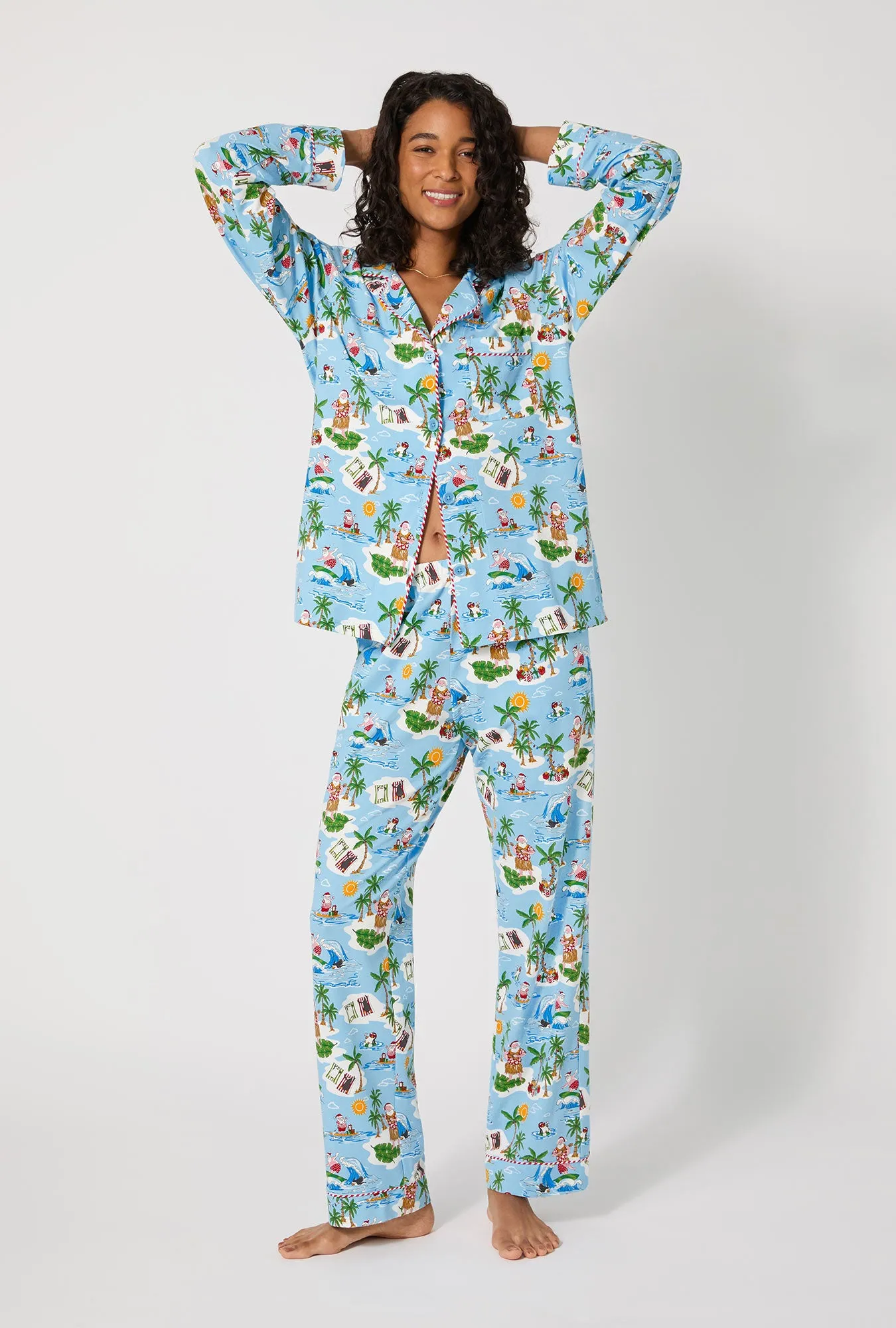 Surfin' Santa Long Sleeve Classic Stretch Jersey Pj Set sold by BedHead