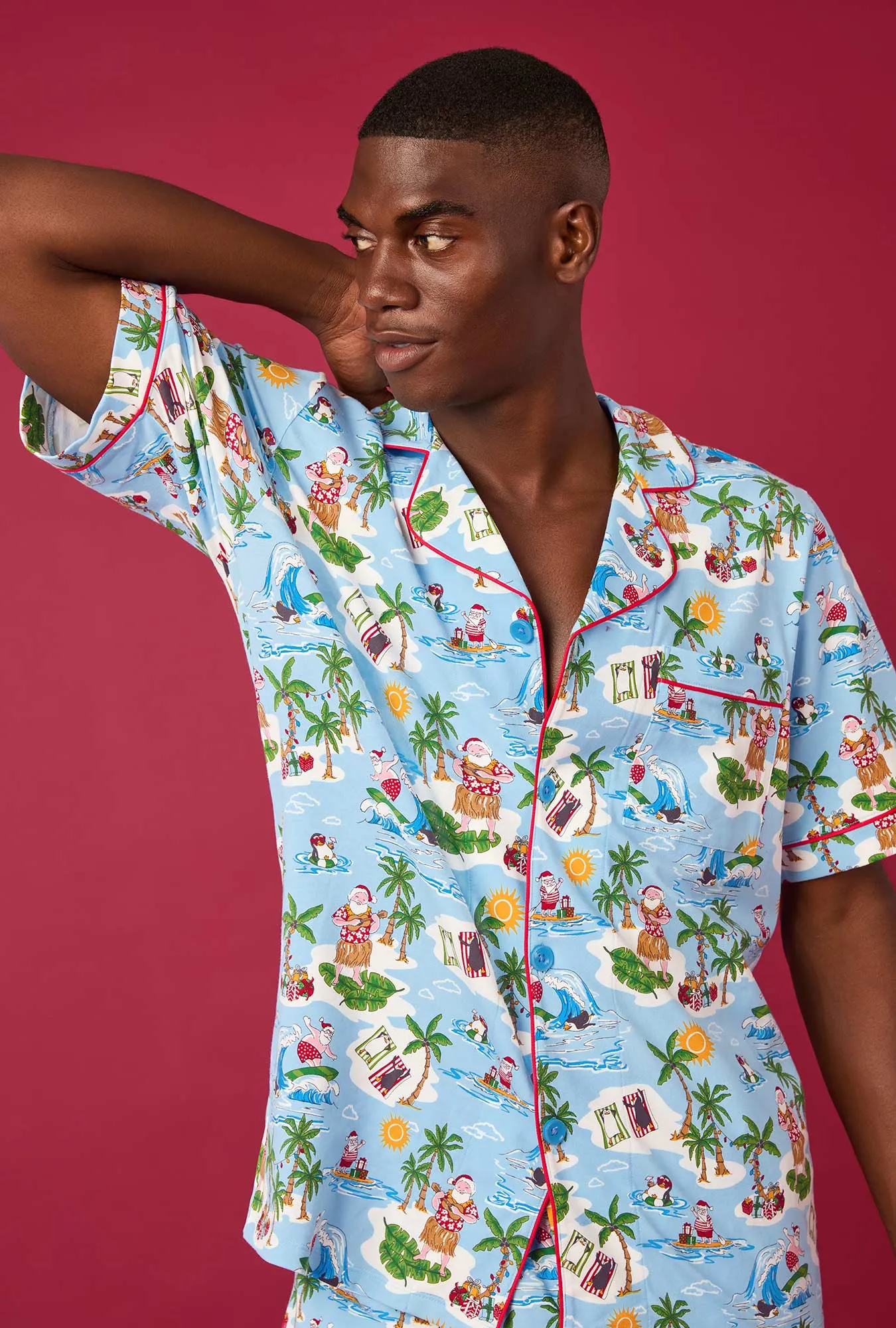 Surfin' Santa Men's Short Sleeve Classic Stretch Jersey Short Pj Set sold by BedHead