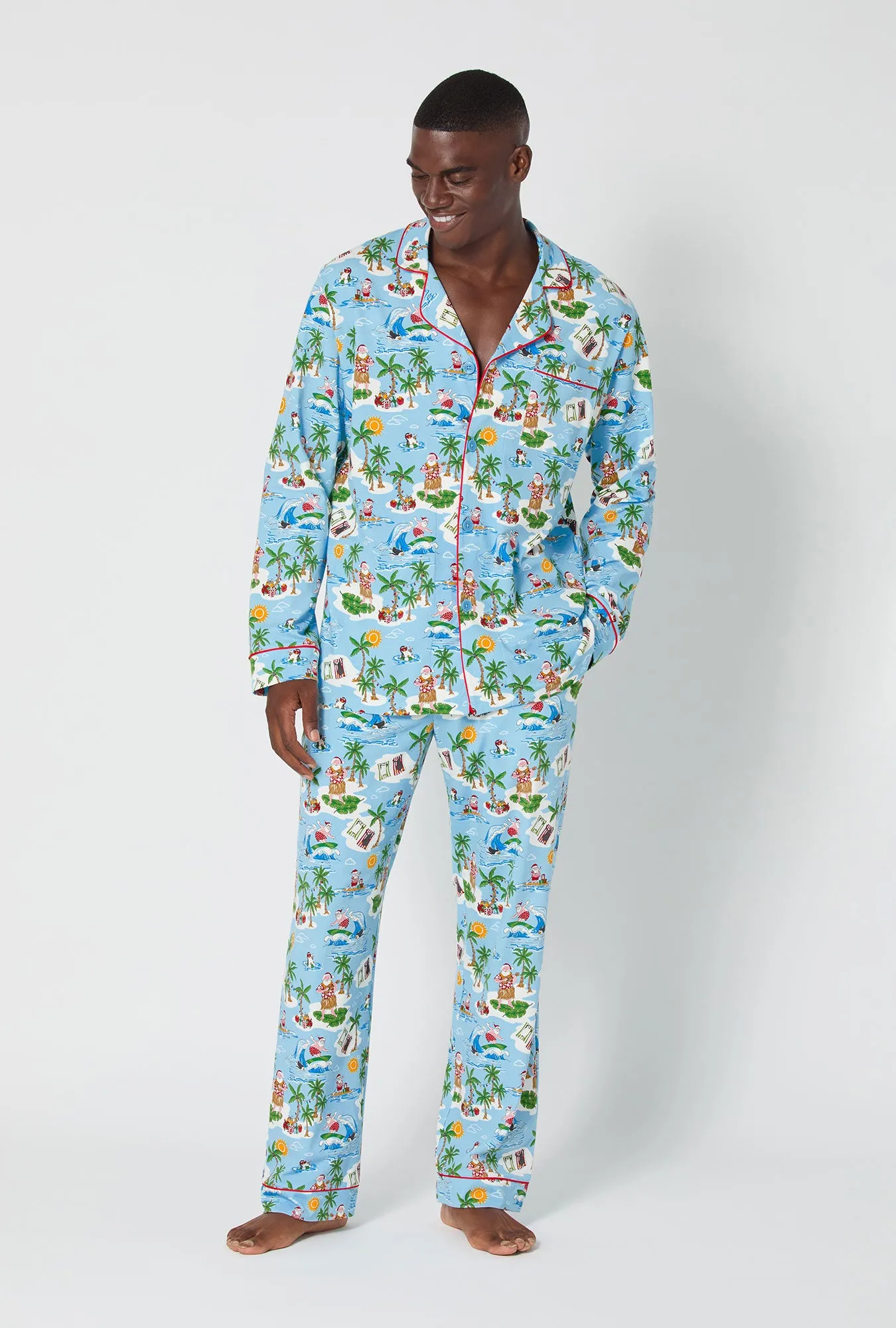 Surfin' Santa Men's Long Sleeve Classic Stretch Jersey Pj Set sold by BedHead