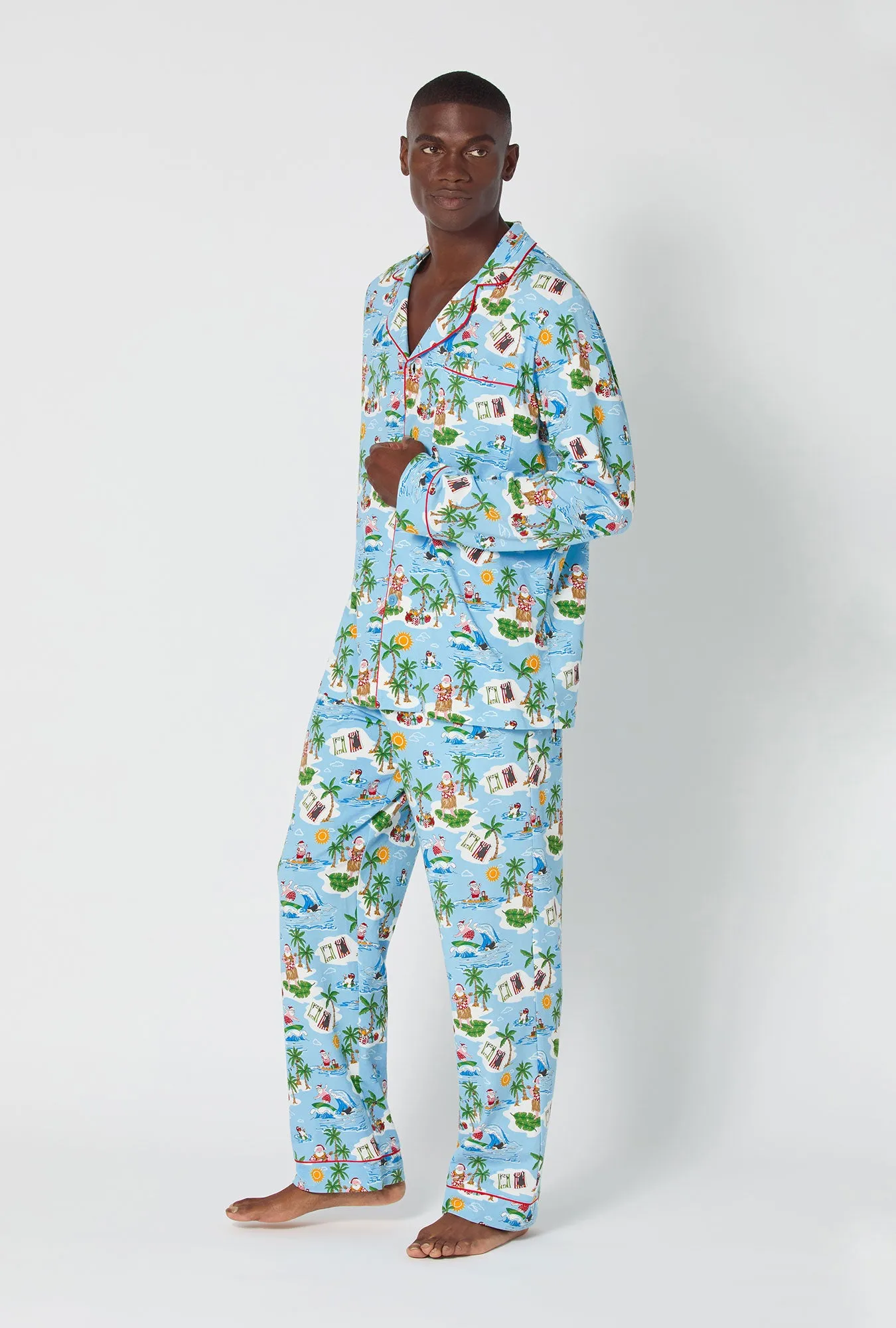 Surfin' Santa Men's Long Sleeve Classic Stretch Jersey Pj Set sold by BedHead product image thumbnail 2