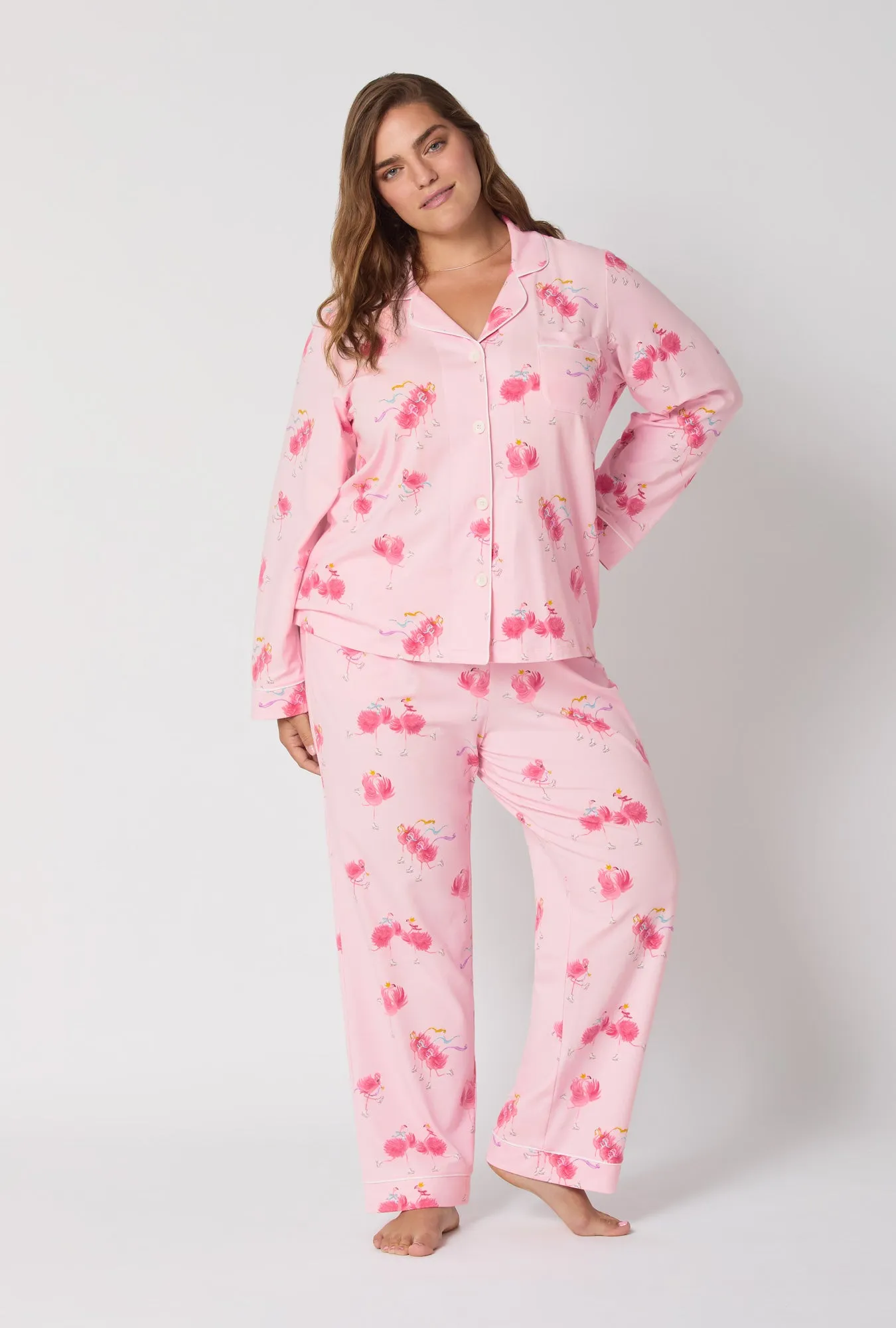 Flamingos On Ice Long Sleeve Classic Stretch Jersey Pj Set sold by BedHead product image thumbnail 5