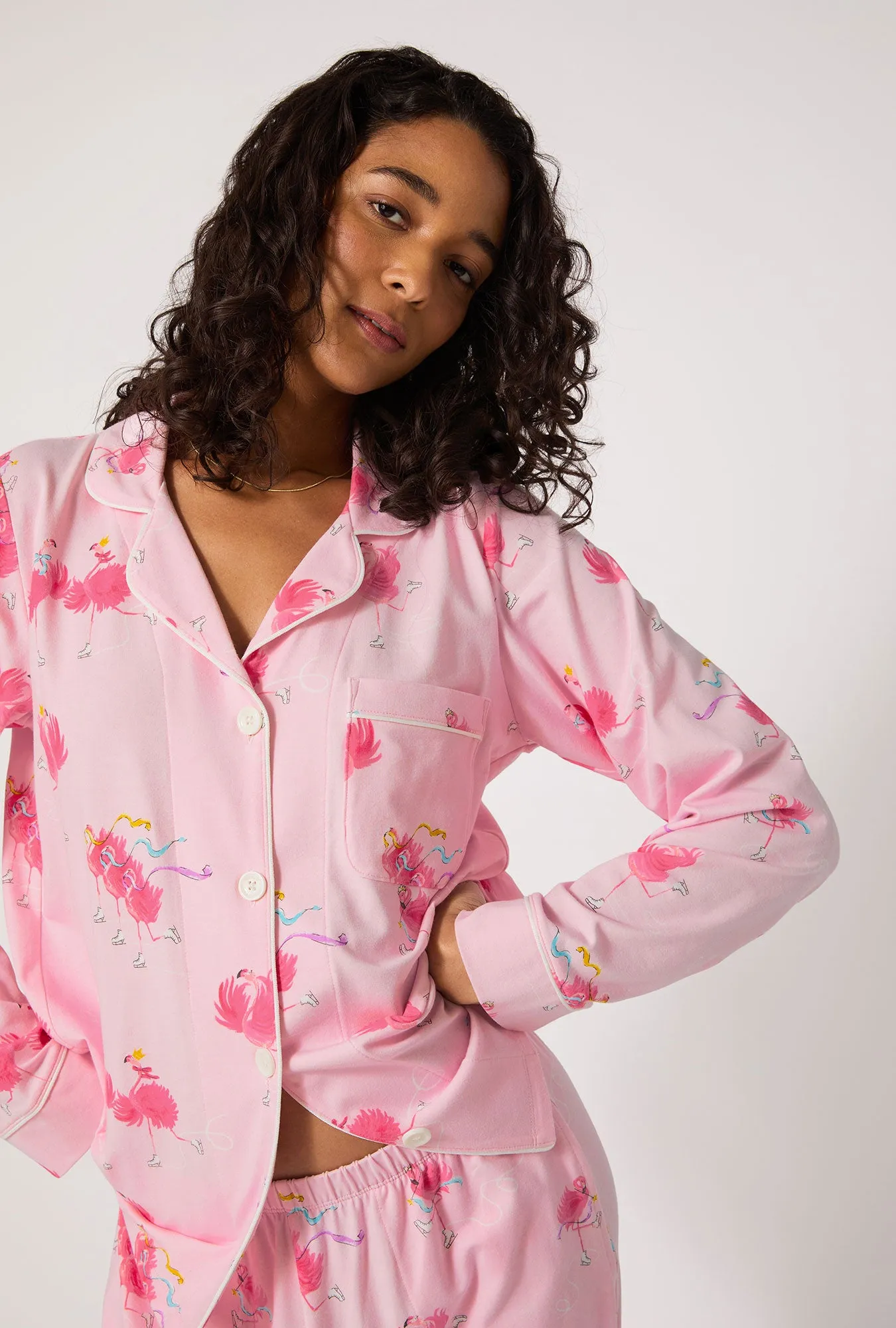 Flamingos On Ice Long Sleeve Classic Stretch Jersey Pj Set sold by BedHead product image thumbnail 2