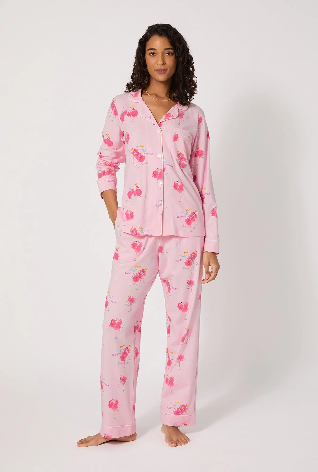 Flamingos On Ice Long Sleeve Classic Stretch Jersey Pj Set sold by BedHead