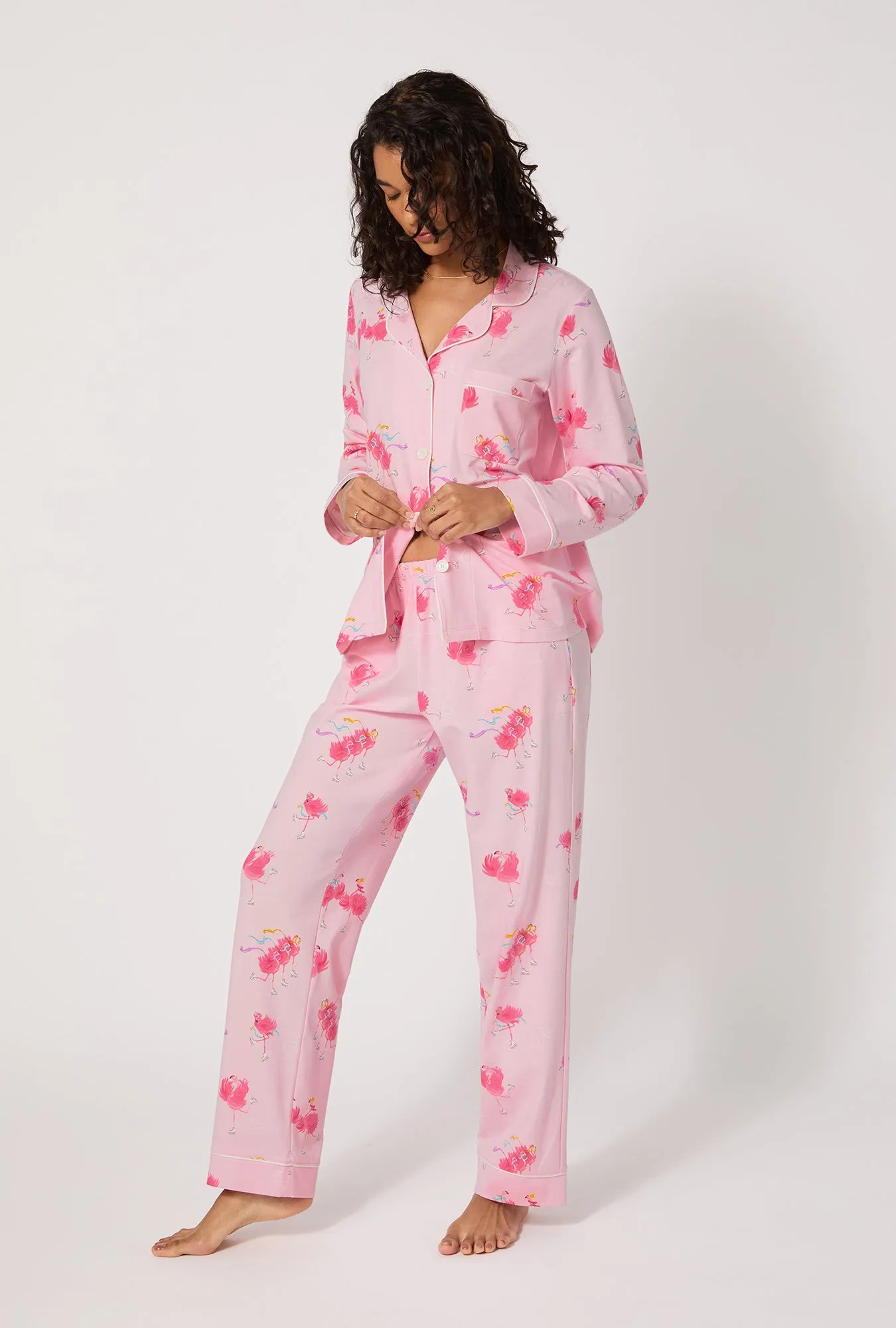 Flamingos On Ice Long Sleeve Classic Stretch Jersey Pj Set sold by BedHead product image thumbnail 3