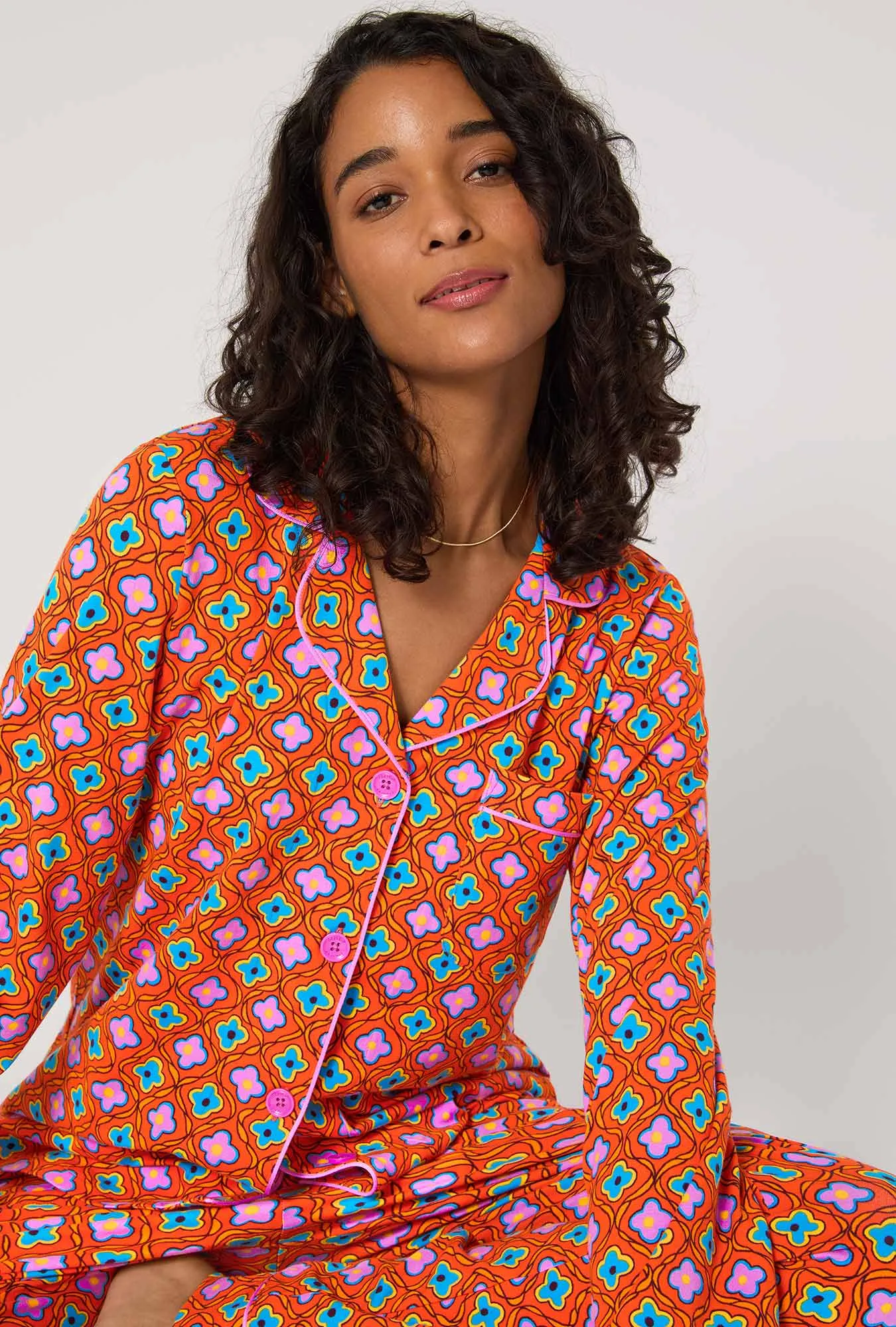 BedHead x Trina Turk Daisy Foulard Long Sleeve Classic Stretch Jersey Pj Set sold by BedHead