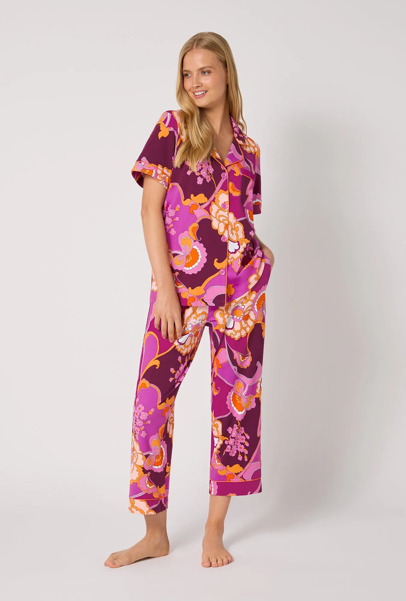 BedHead X Trina Turk Apache Plume Short Sleeve Classic Stretch Jersey Cropped Pj Set sold by BedHead