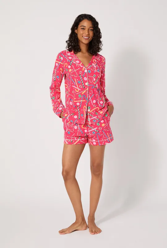 Peppermint Twist Long Sleeve Classic Stretch Jersey Shorty Pj Set sold by BedHead