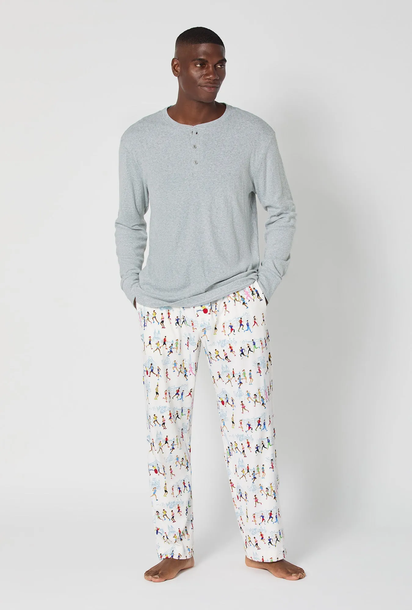 Run NYC Run Men's Long Sleeve Henley Stretch Jersey Pj Set sold by BedHead