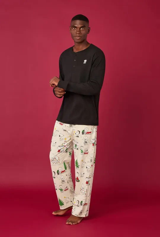 Peanuts® Celebration Men's Long Sleeve Henley Stretch Jersey Pj Set sold by BedHead