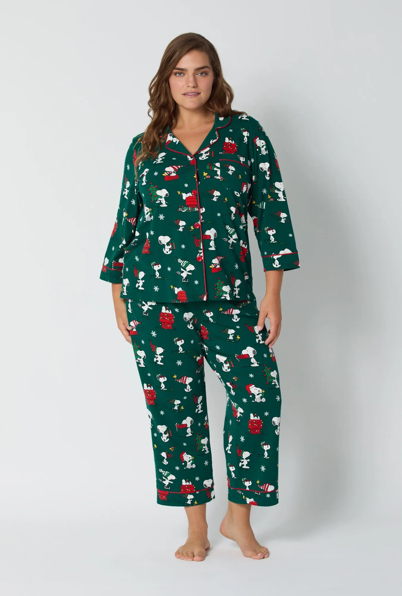 ®Snoopy's Holiday Fun 3/4 Sleeve Classic Stretch Jersey Cropped Pj Set sold by BedHead product image thumbnail 5