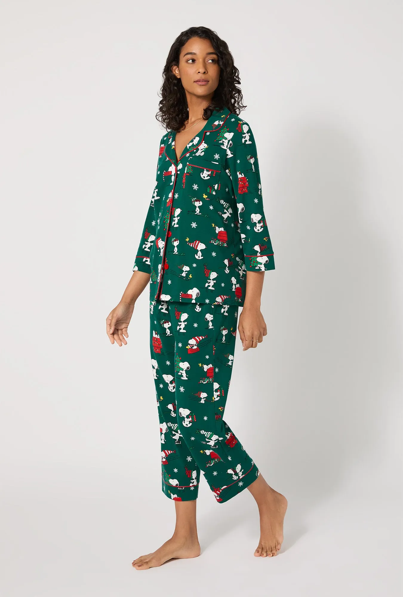 ®Snoopy's Holiday Fun 3/4 Sleeve Classic Stretch Jersey Cropped Pj Set sold by BedHead product image thumbnail 2