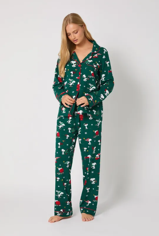 ®Snoopy's Holiday Fun Long Sleeve Classic Stretch Jersey Pj Set sold by BedHead