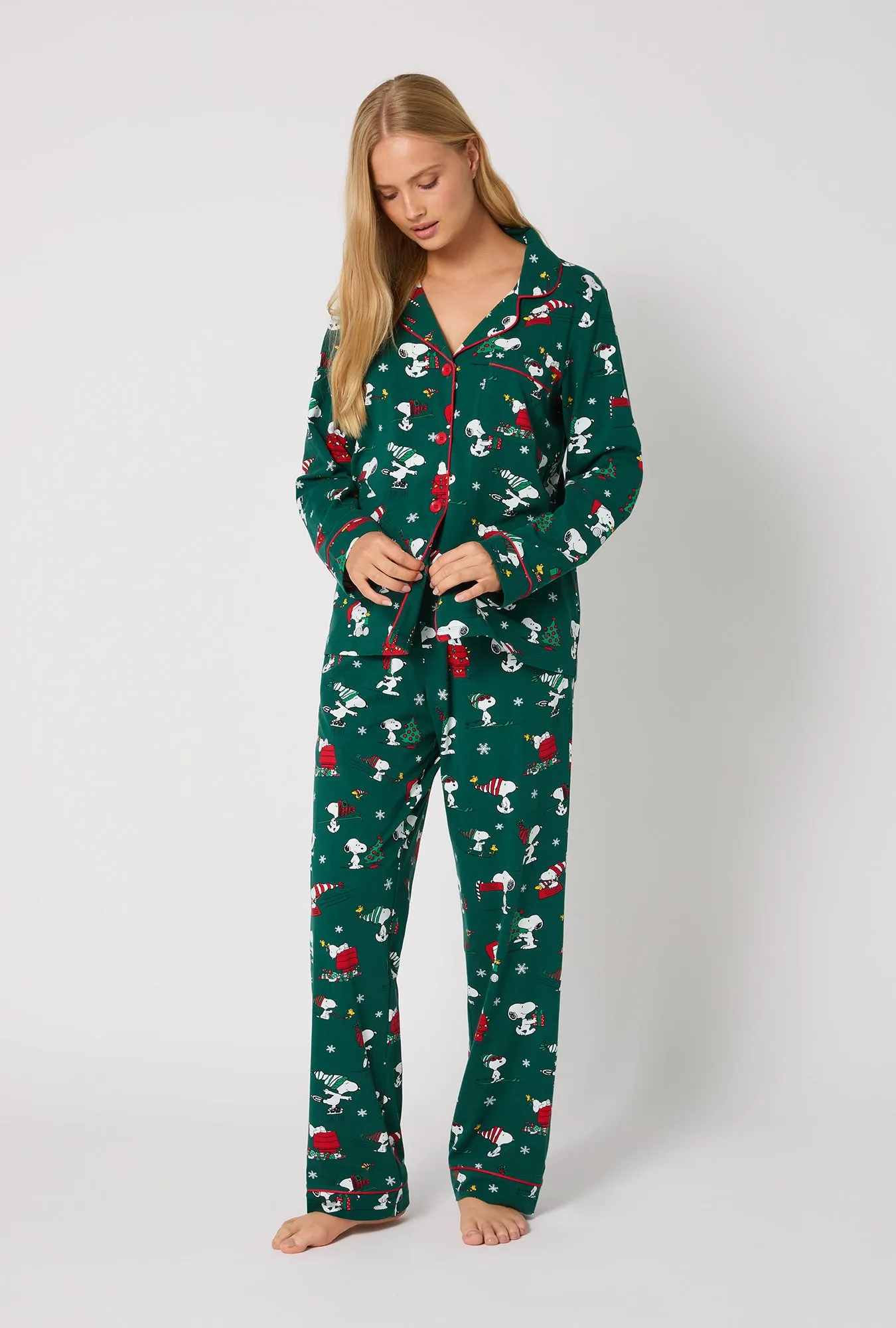 ®Snoopy's Holiday Fun Long Sleeve Classic Stretch Jersey Pj Set sold by BedHead