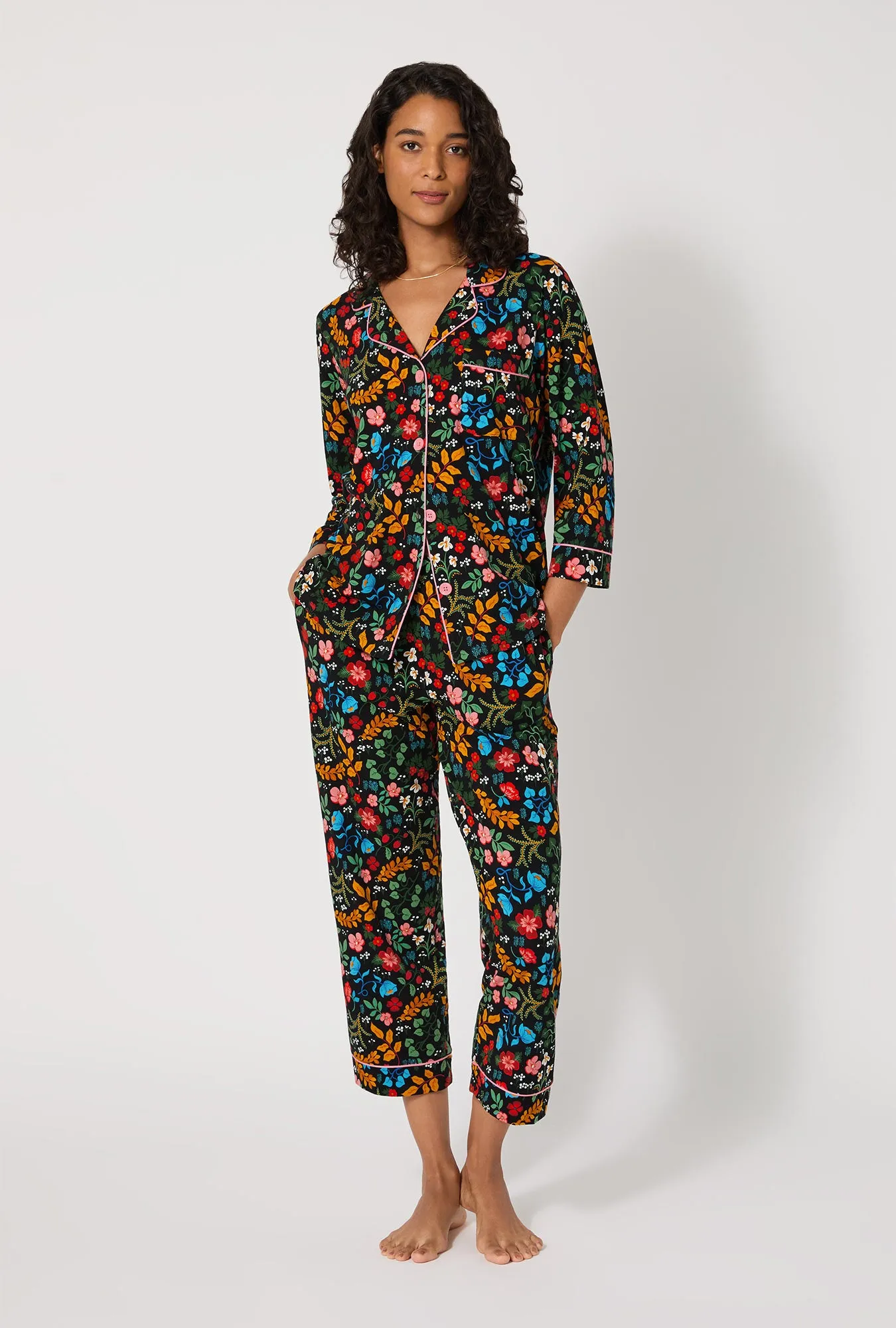 Winter Blooms 3/4 Sleeve Classic Stretch Jersey Cropped Pj Set sold by BedHead