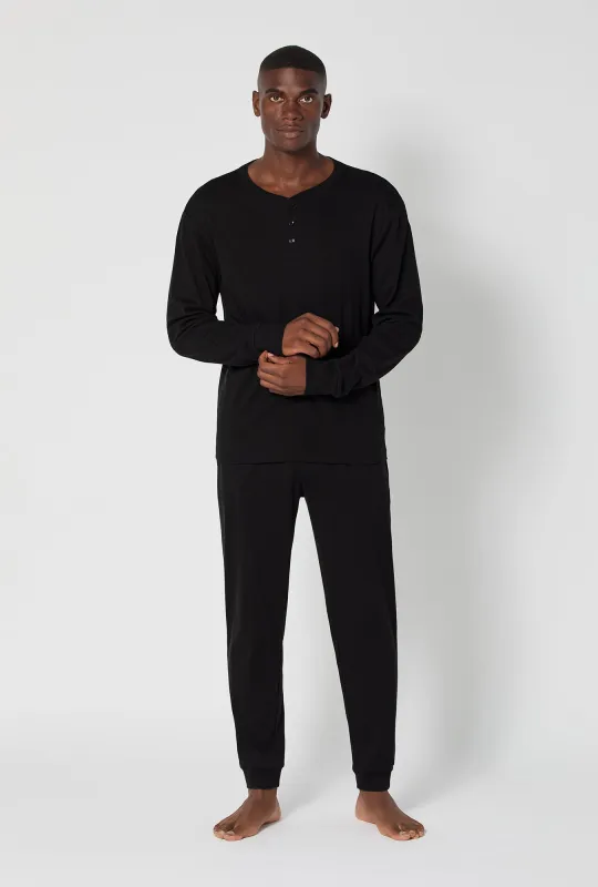 Black Beauty Men's Long Sleeve Henley And Jogger Cotton Rib Pj Set sold by BedHead