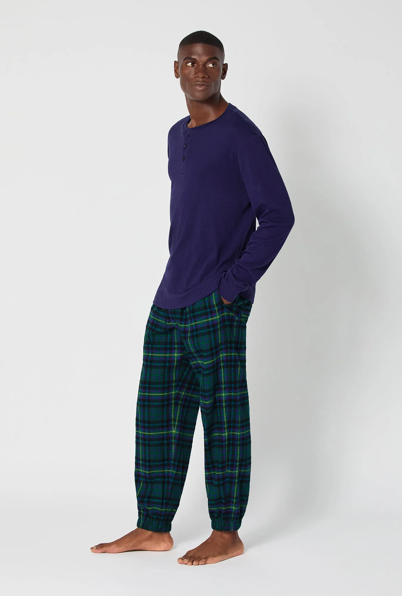 Walden Plaid Long Sleeve Henley And Jogger Woven Portuguese Flannel PJ Set sold by BedHead product image thumbnail 2