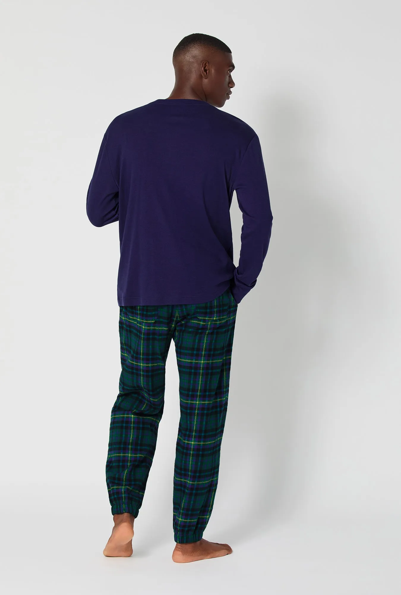 Walden Plaid Long Sleeve Henley And Jogger Woven Portuguese Flannel PJ Set sold by BedHead product image thumbnail 3