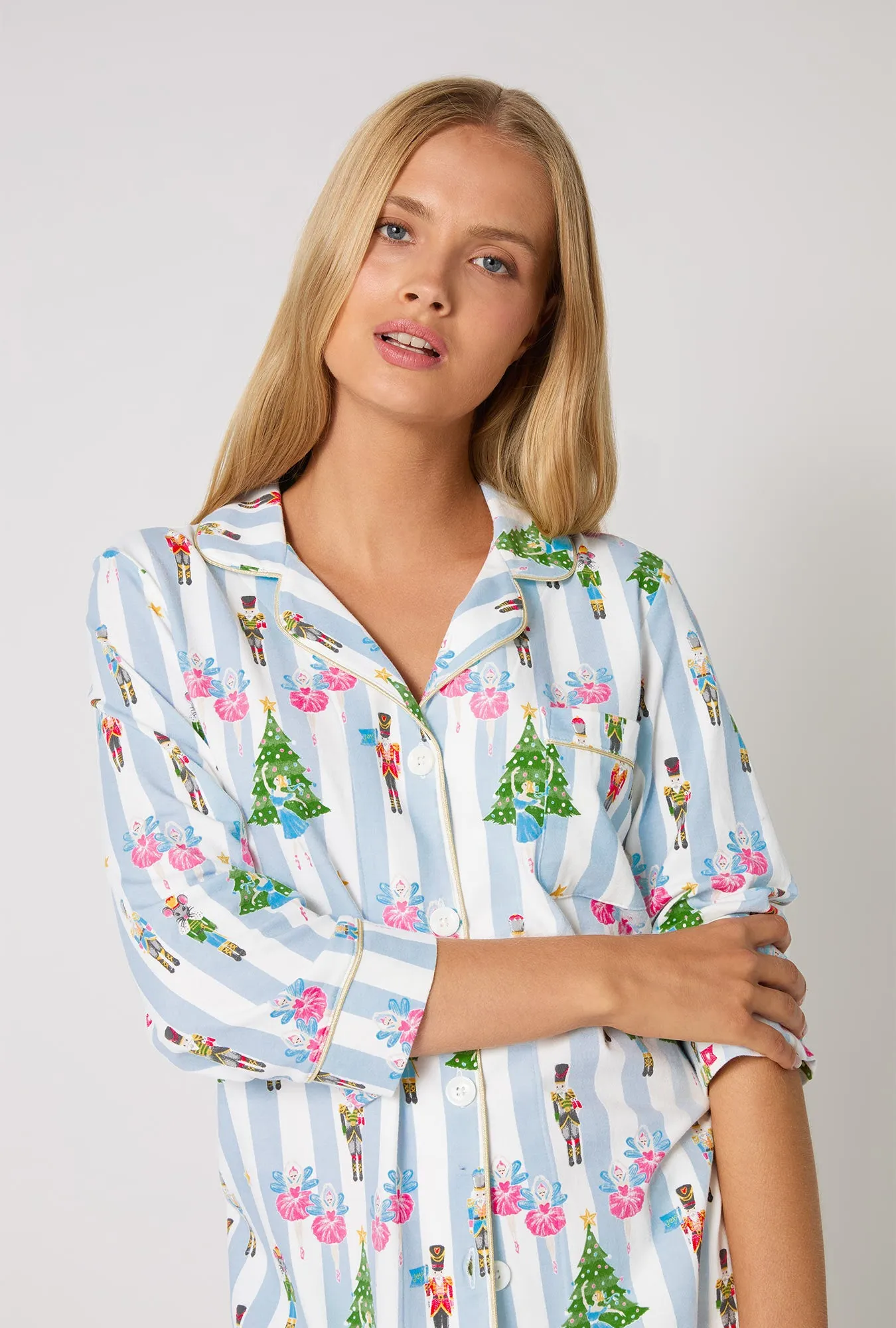 Sugarplum Stripe 3/4 Sleeve Classic Stretch Jersey Cropped Pj Set sold by BedHead product image thumbnail 4