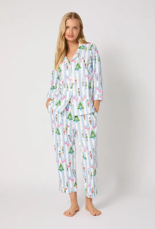 Sugarplum Stripe 3/4 Sleeve Classic Stretch Jersey Cropped Pj Set sold by BedHead