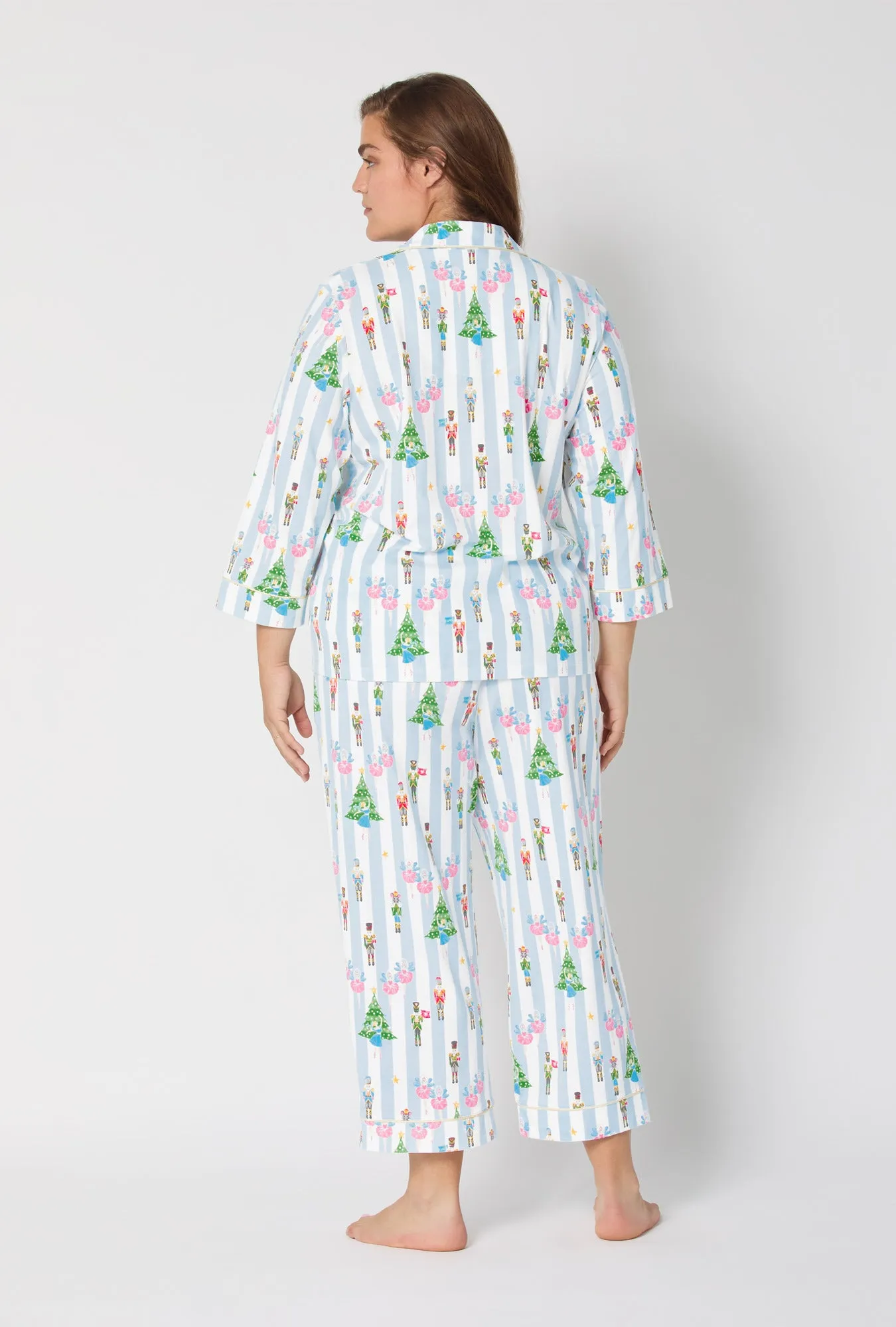 Sugarplum Stripe 3/4 Sleeve Classic Stretch Jersey Cropped Pj Set sold by BedHead product image thumbnail 5