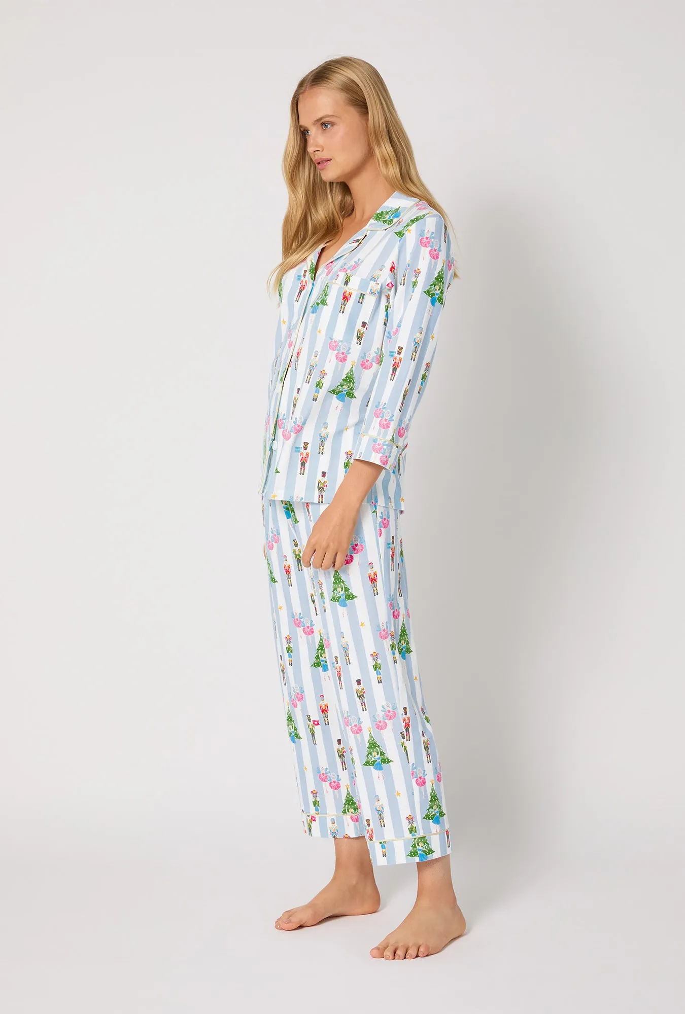 Sugarplum Stripe 3/4 Sleeve Classic Stretch Jersey Cropped Pj Set sold by BedHead product image thumbnail 2