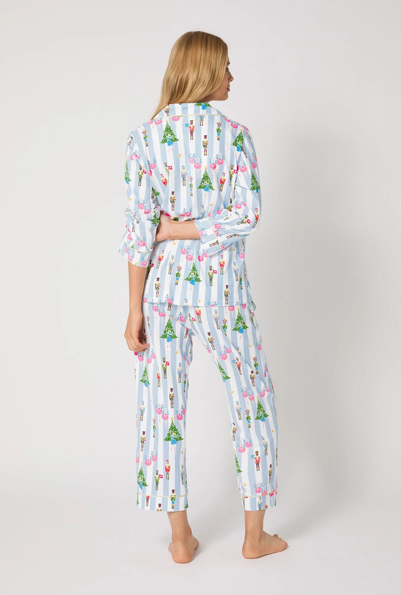 Sugarplum Stripe 3/4 Sleeve Classic Stretch Jersey Cropped Pj Set sold by BedHead product image thumbnail 3