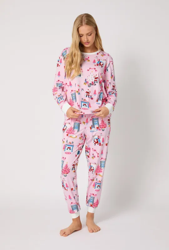 Must Be Santa Long Sleeve Pullover Crew And Jogger Stretch Jersey Pj Set sold by BedHead