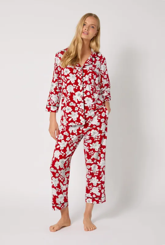 Floral Charm 3/4 Sleeve Classic Stretch Jersey Cropped Pj Set sold by BedHead
