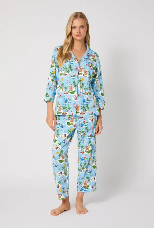 Surfin' Santa 3/4 Sleeve Classic Stretch Jersey Cropped Pj Set sold by BedHead