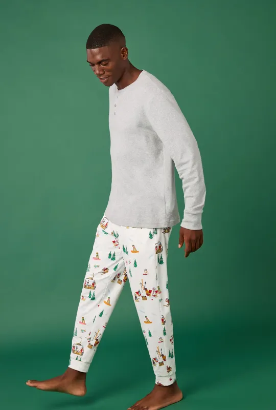 Ski Pups Men's Long Sleeve Henley And Jogger Stretch Jersey Pj Set sold by BedHead