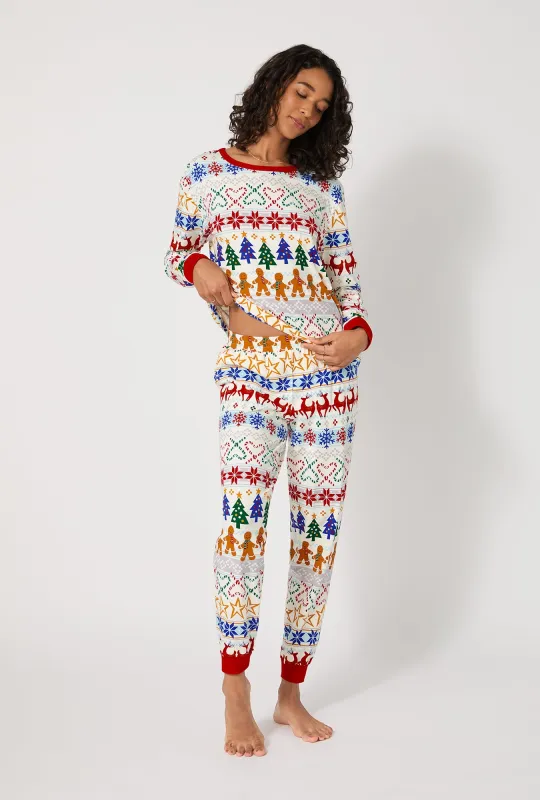 Deck The Halls Long Sleeve Pullover Crew And Jogger Stretch Jersey Pj Set sold by BedHead