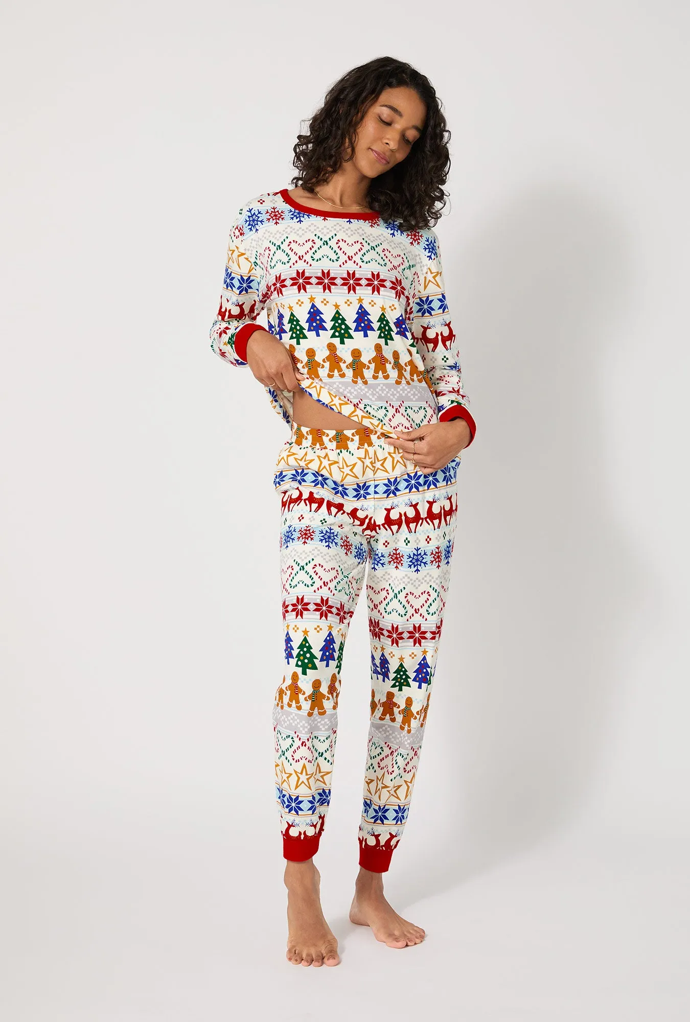 Deck The Halls Long Sleeve Pullover Crew And Jogger Stretch Jersey Pj Set sold by BedHead