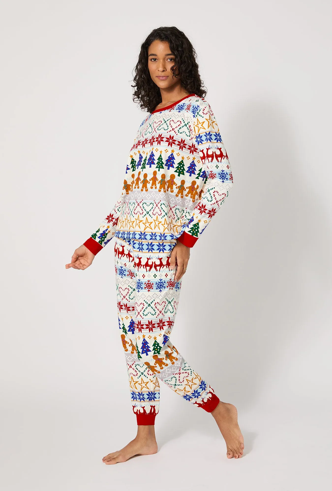 Deck The Halls Long Sleeve Pullover Crew And Jogger Stretch Jersey Pj Set sold by BedHead product image thumbnail 2