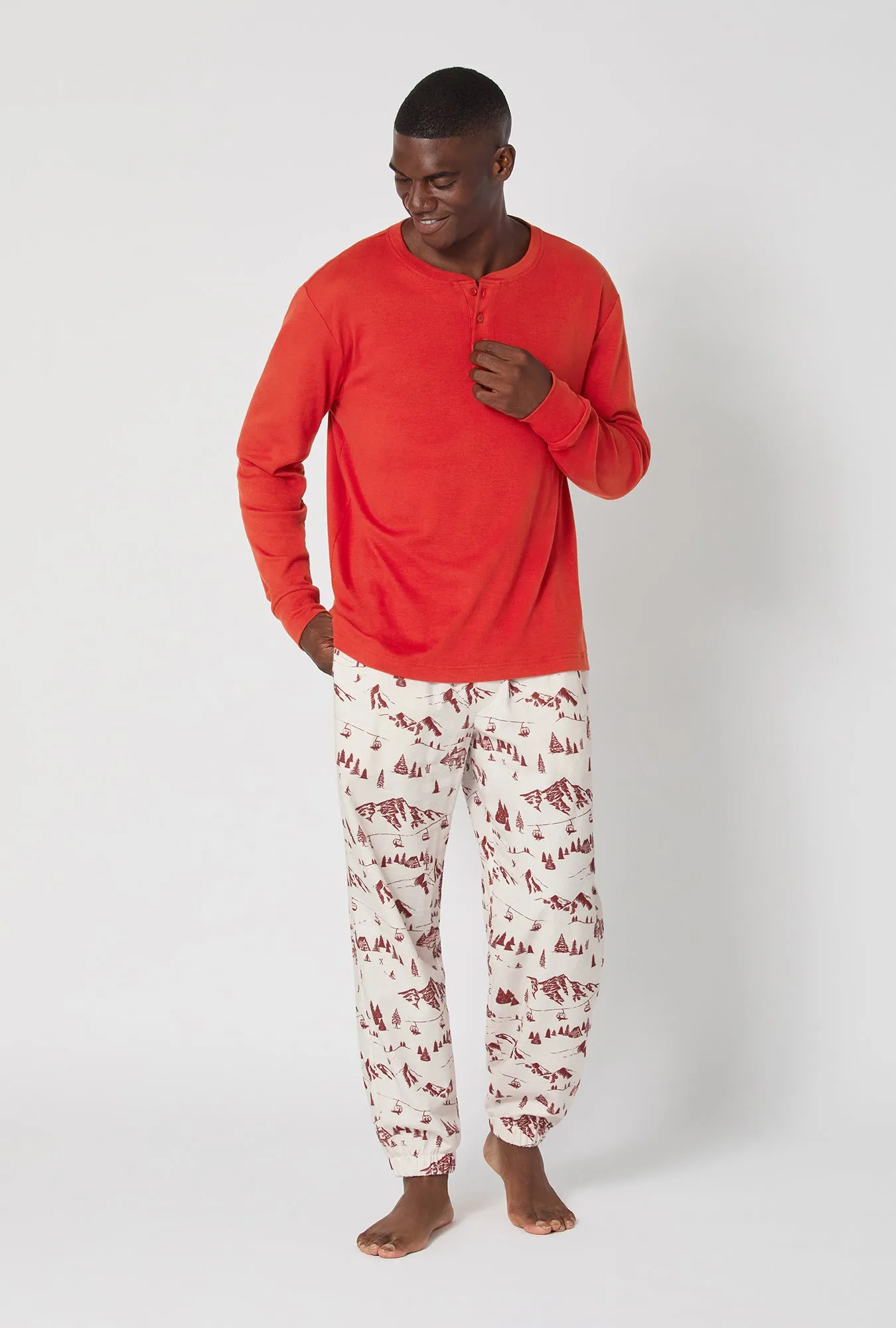 Alpine Toile Long Sleeve Henley And Jogger Woven Portuguese Flannel PJ Set sold by BedHead product image thumbnail 3
