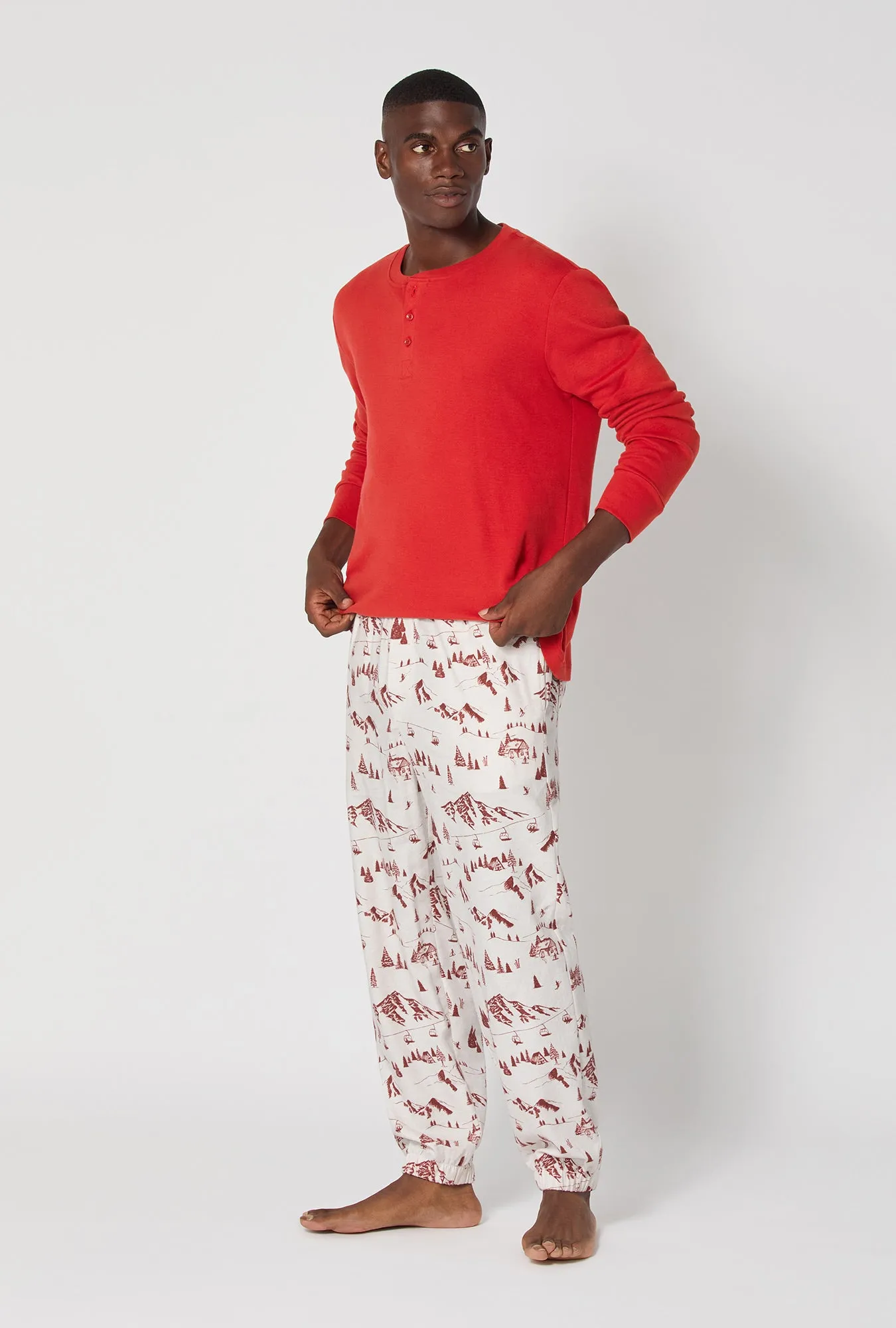 Alpine Toile Long Sleeve Henley And Jogger Woven Portuguese Flannel PJ Set sold by BedHead product image thumbnail 4