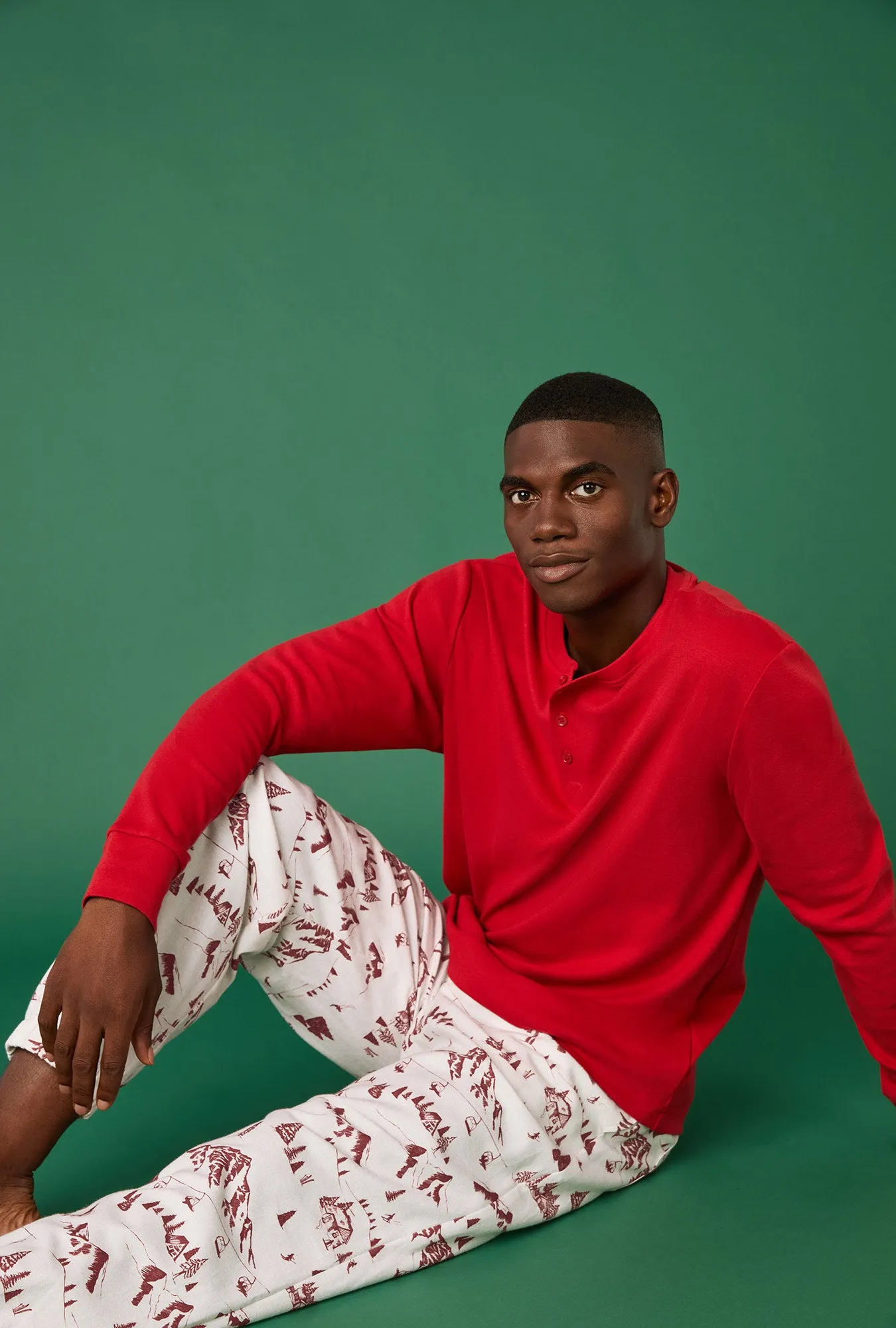 Alpine Toile Long Sleeve Henley And Jogger Woven Portuguese Flannel PJ Set sold by BedHead