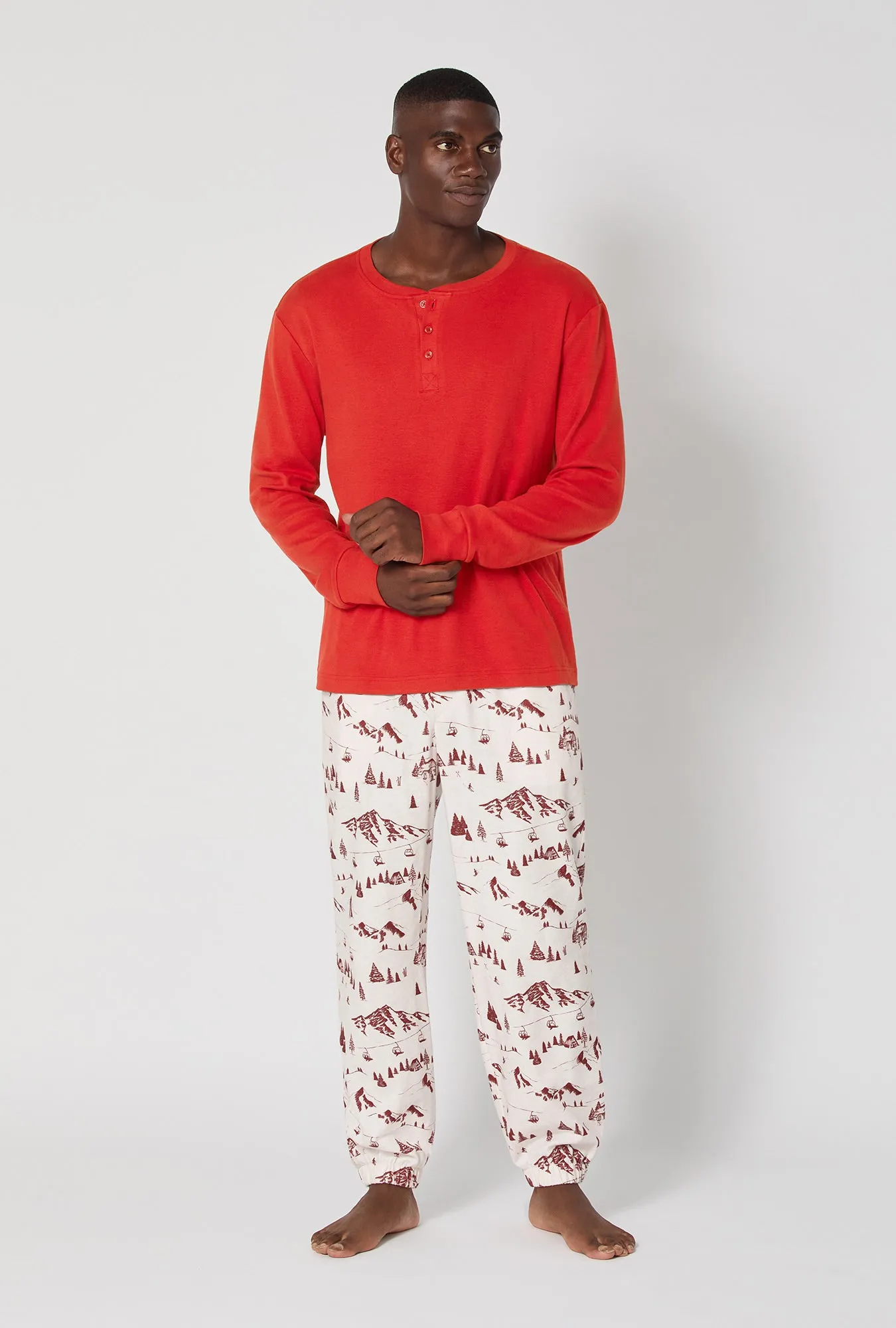 Alpine Toile Long Sleeve Henley And Jogger Woven Portuguese Flannel PJ Set sold by BedHead product image thumbnail 2
