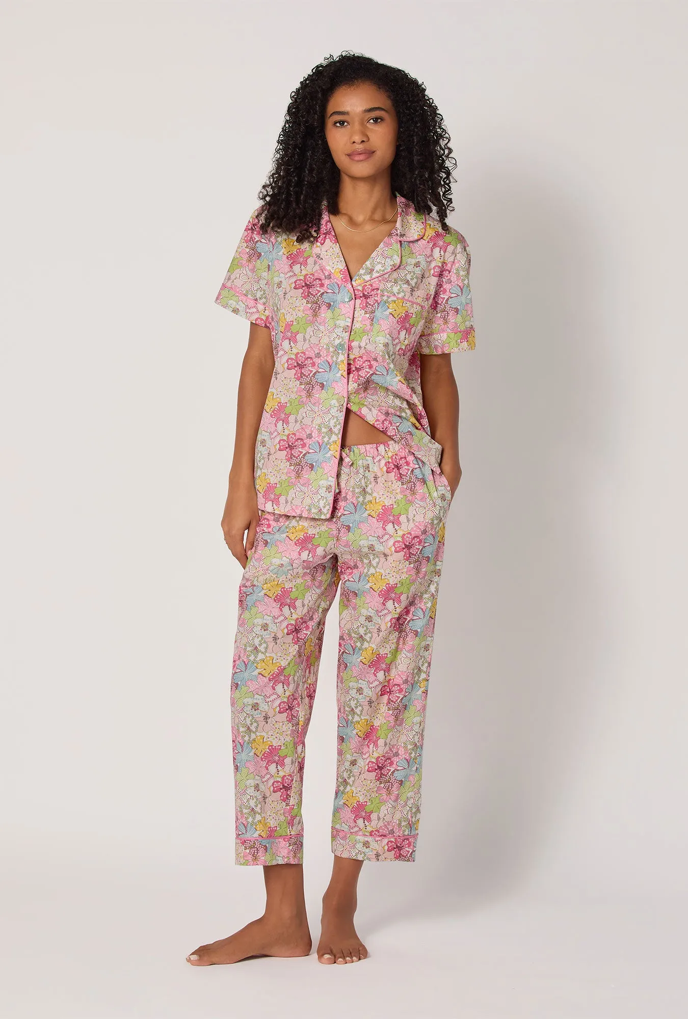 Mauvey Short Sleeve Classic Woven Tana Lawn® Cropped Pj Set Made With Liberty Fabric sold by BedHead