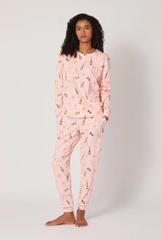 Pop Fizz Clink Long Sleeve Pullover Crew And Jogger Stretch Jersey Pj Set sold by BedHead