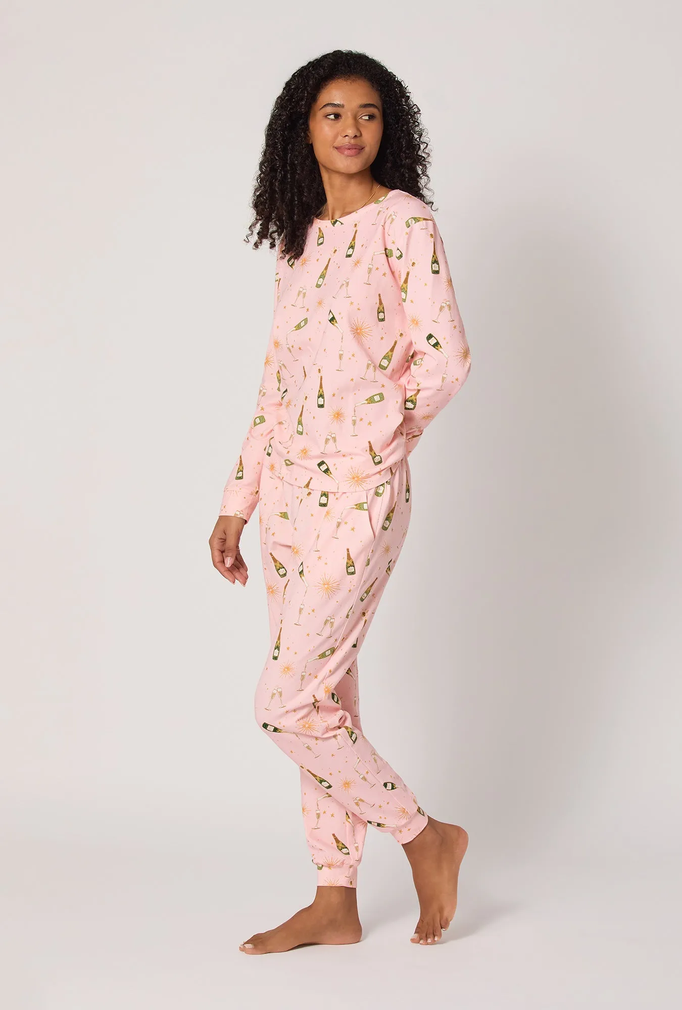 Pop Fizz Clink Long Sleeve Pullover Crew And Jogger Stretch Jersey Pj Set sold by BedHead product image thumbnail 2