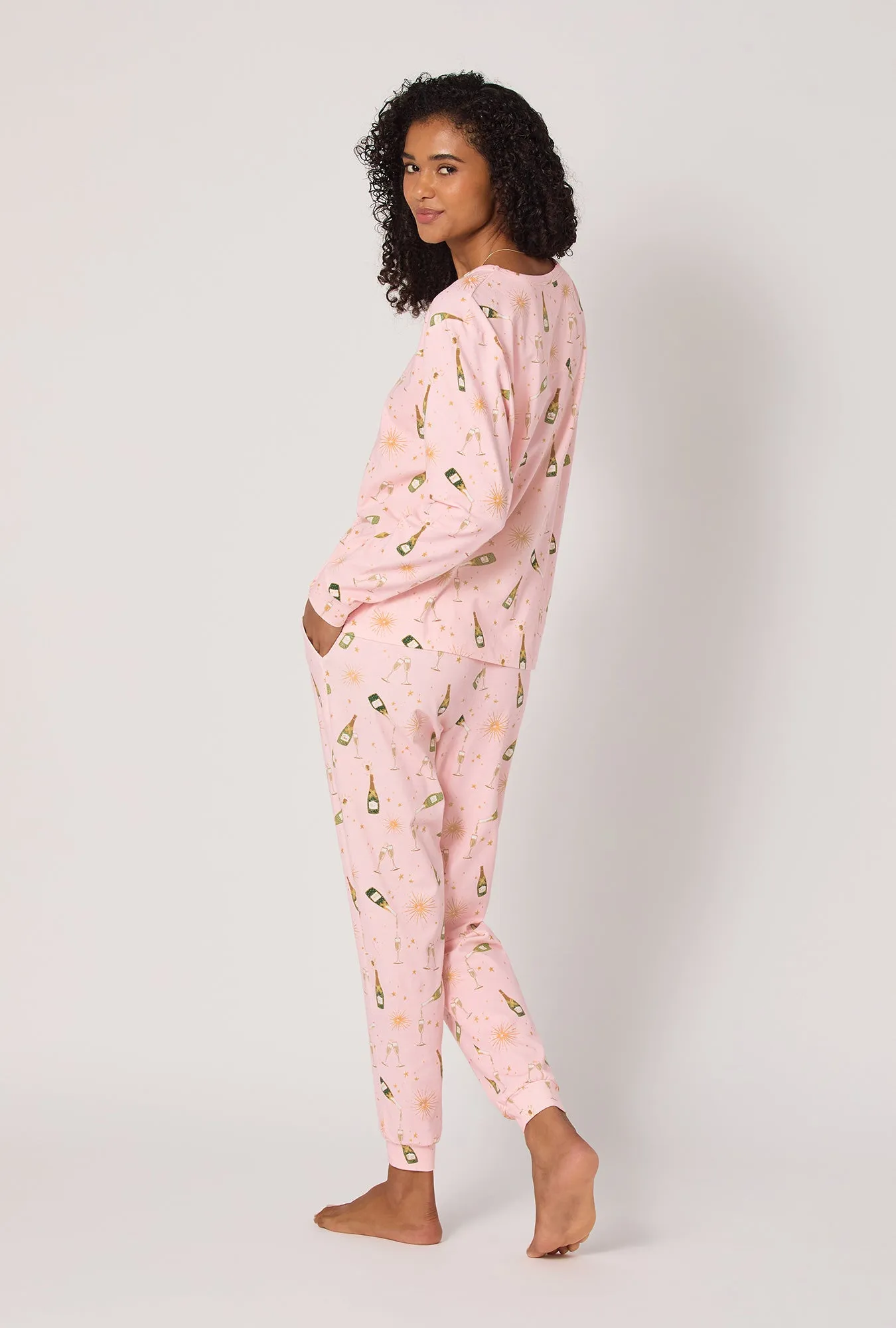 Pop Fizz Clink Long Sleeve Pullover Crew And Jogger Stretch Jersey Pj Set sold by BedHead product image thumbnail 3