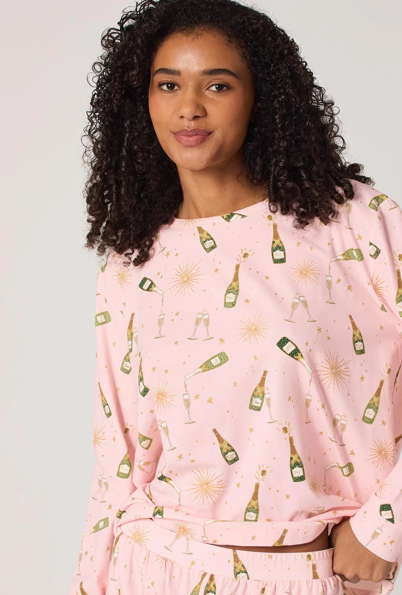 Pop Fizz Clink Long Sleeve Pullover Crew And Jogger Stretch Jersey Pj Set sold by BedHead product image thumbnail 4