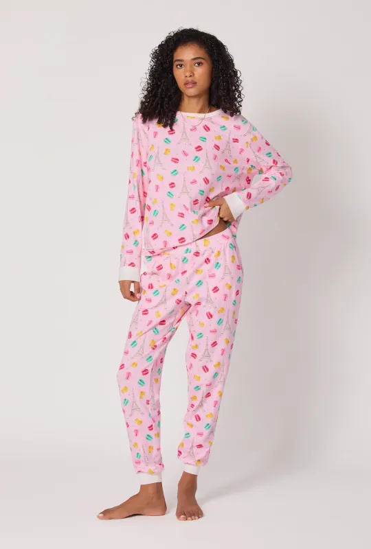 Eiffel For You Long Sleeve Pullover Crew And Jogger Stretch Jersey Pj Set sold by BedHead