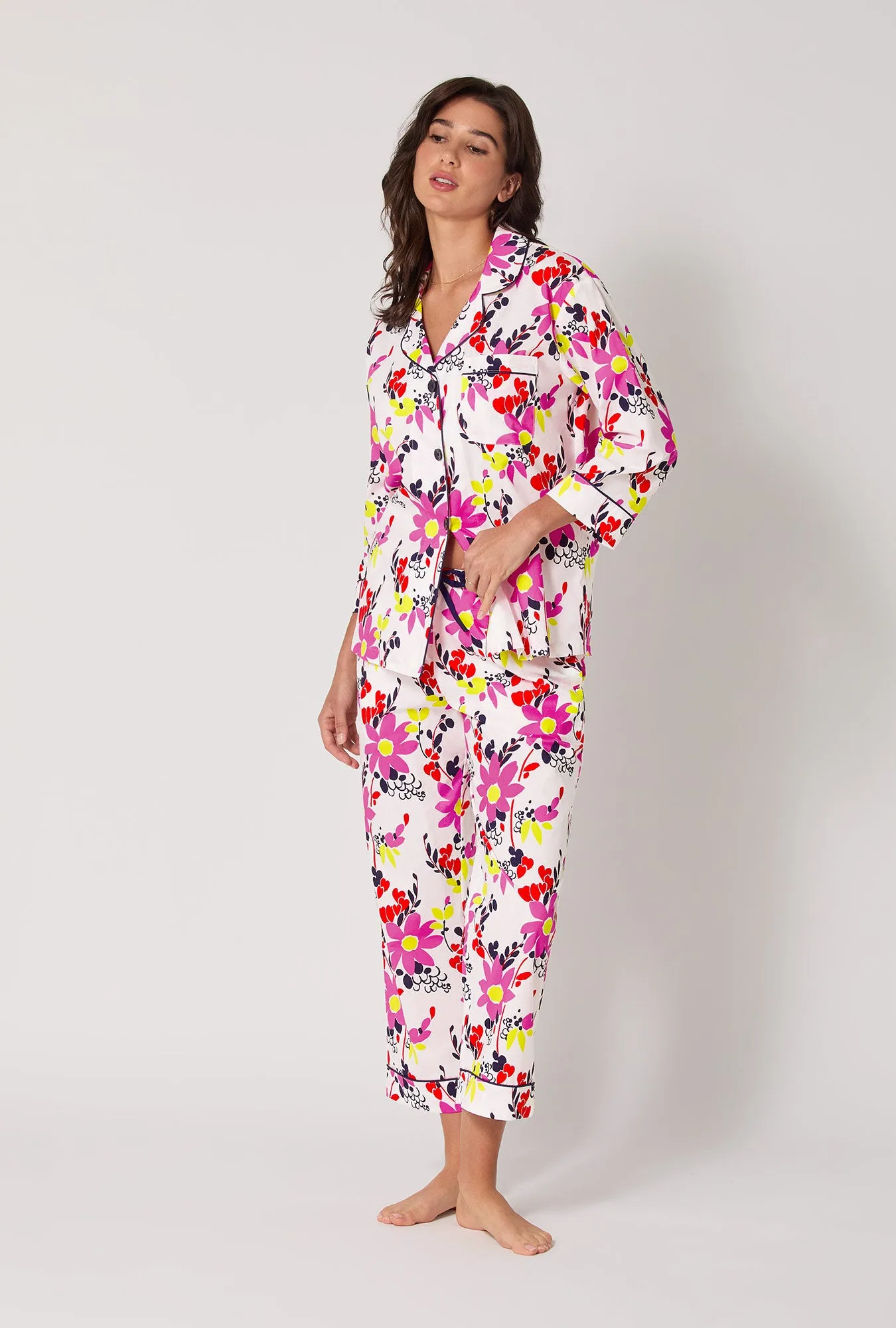 BedHead x Trina Turk Whimsical Floral 3/4 Sleeve Classic Woven Cotton Cropped Pj Set sold by BedHead product image thumbnail 2
